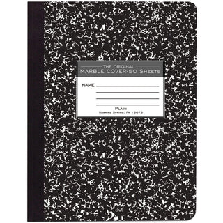 Roaring Spring Unruled Hard Cover Composition Book - 50 Sheets - 100 Pages - Plain - Sewn/Tapebound - 15 lb Basis Weight - 56 g/m2 Grammage - 9 3/4" x 7 1/2" - 0.25" x 7.5" x 9.8" - White Paper - Black Binding - 1 Each