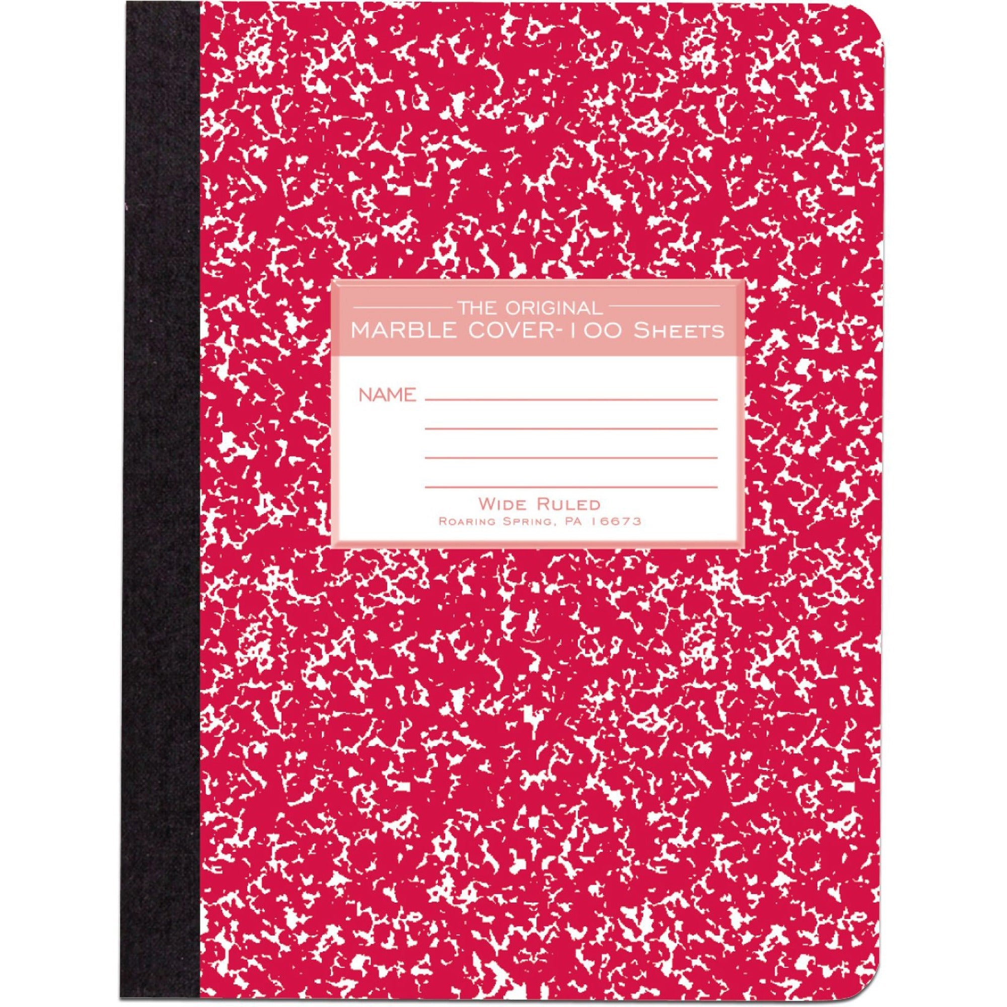 Roaring Spring Wide Ruled Hard Cover Composition Book - 100 Sheets - 200 Pages - Printed - Sewn/Tapebound - Both Side Ruling Surface - Ruled Red Margin - 15 lb Basis Weight - 56 g/m2 Grammage - 9 3/4" x 7 1/2" - 0.50" x 7.5" x 9.8" - White Paper - 