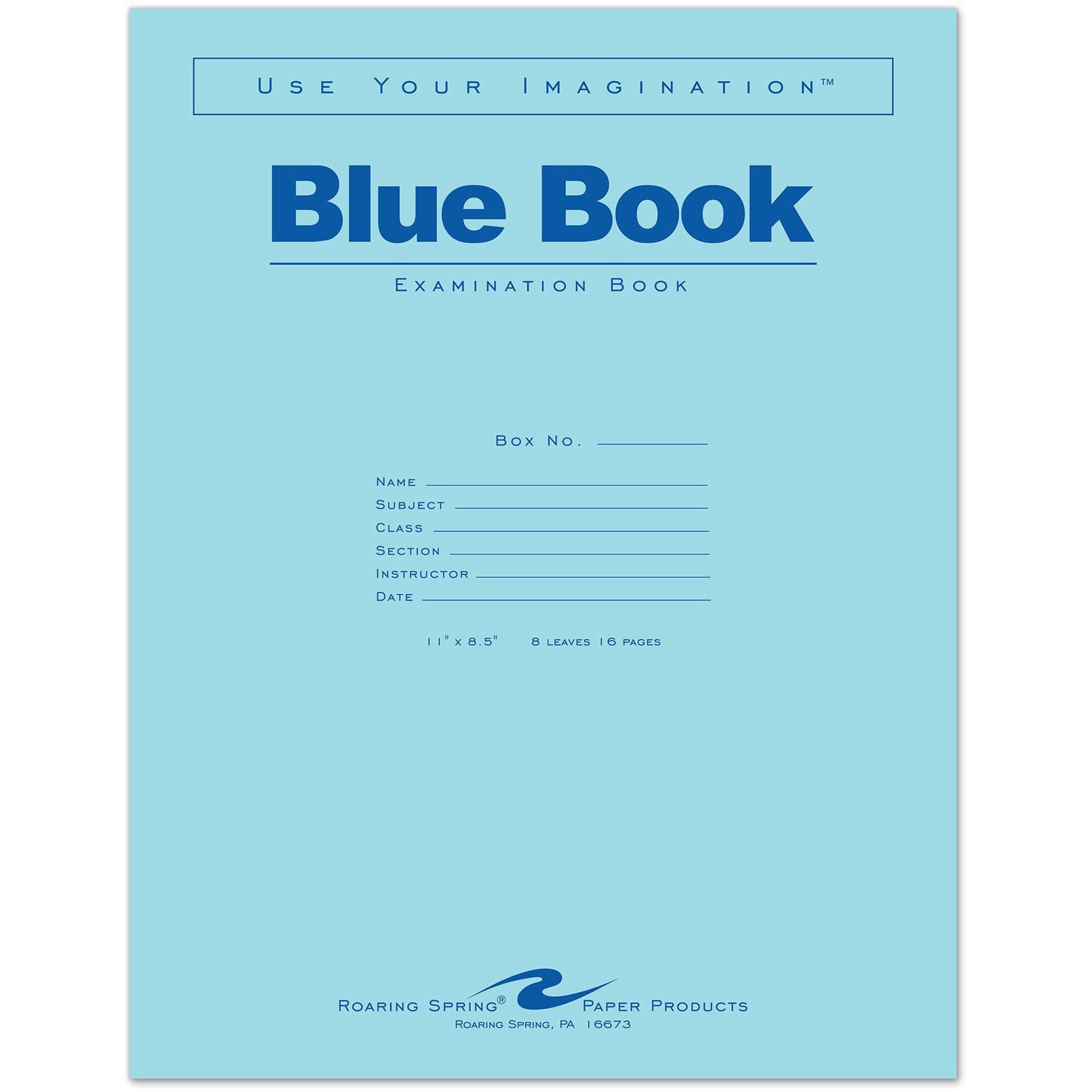 Roaring Spring 8 - sheet Blue Examination Book - Letter - 8 Sheets - 16 Pages - Stapled - Red Margin - 15 lb Basis Weight - Letter - 8 1/2" x 11" - White Paper - Blue Cover - 50 / Pack - 