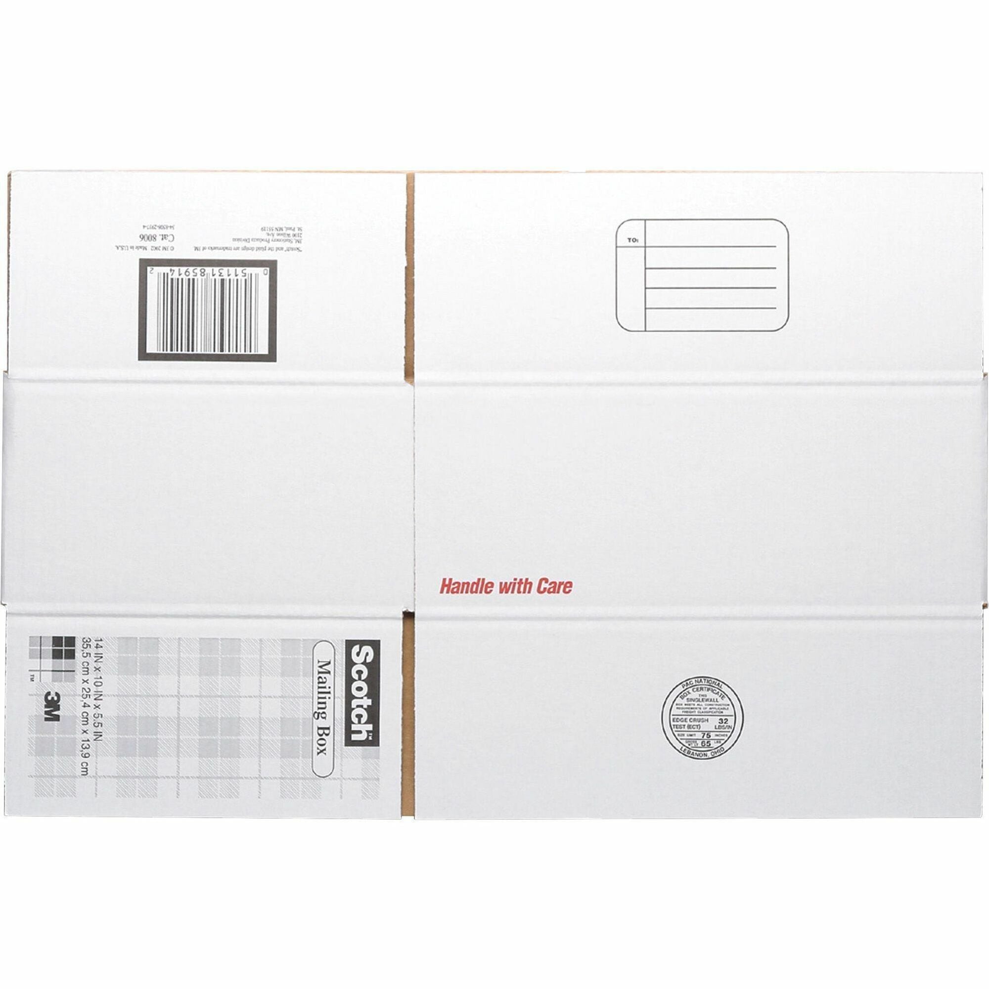 Scotch Mailing Box - External Dimensions: 14" Length x 10" Width x 5.5" Height - White - For Mail - Recycled - 1 Each - 