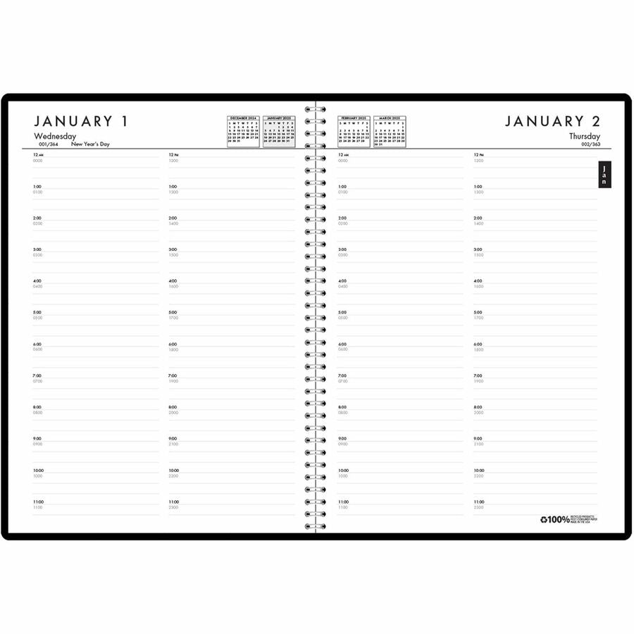 24/7 Recycled Daily Appointment Book/Monthly Planner, 10 x 7, Black Cover, 12-Month (Jan to Dec): 2024