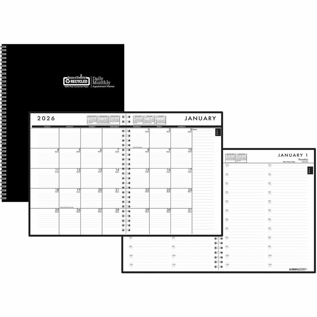 24/7 Recycled Daily Appointment Book/Monthly Planner, 10 x 7, Black Cover, 12-Month (Jan to Dec): 2024
