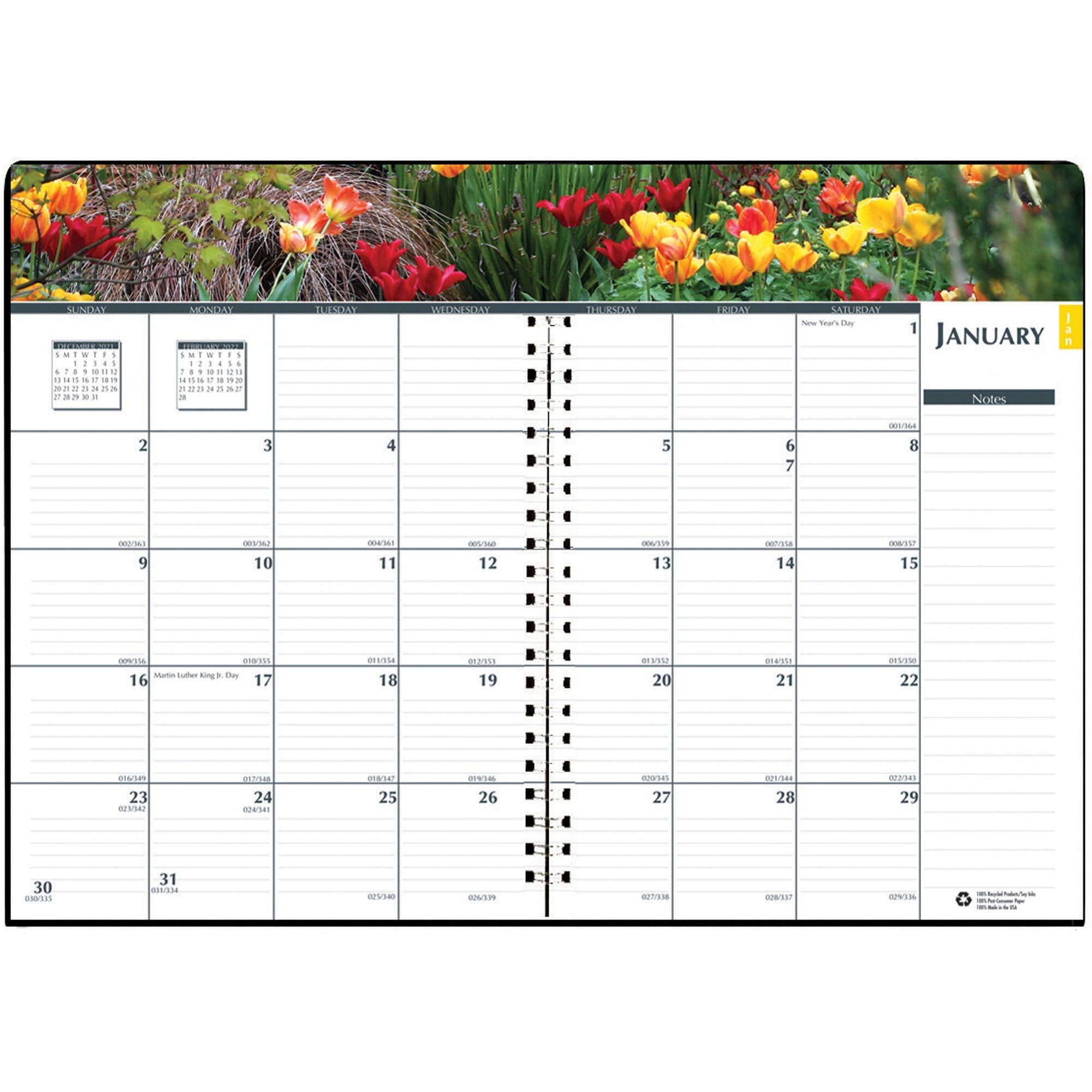 House of Doolittle Earthscapes Gardens Monthly Planner - Julian Dates - Monthly - 12 Month - January 2024 - December 2024 - 1 Month Double Page Layout - 7" x 10" Sheet Size - Wire Bound - Paper - Black Cover - 1 Each - 