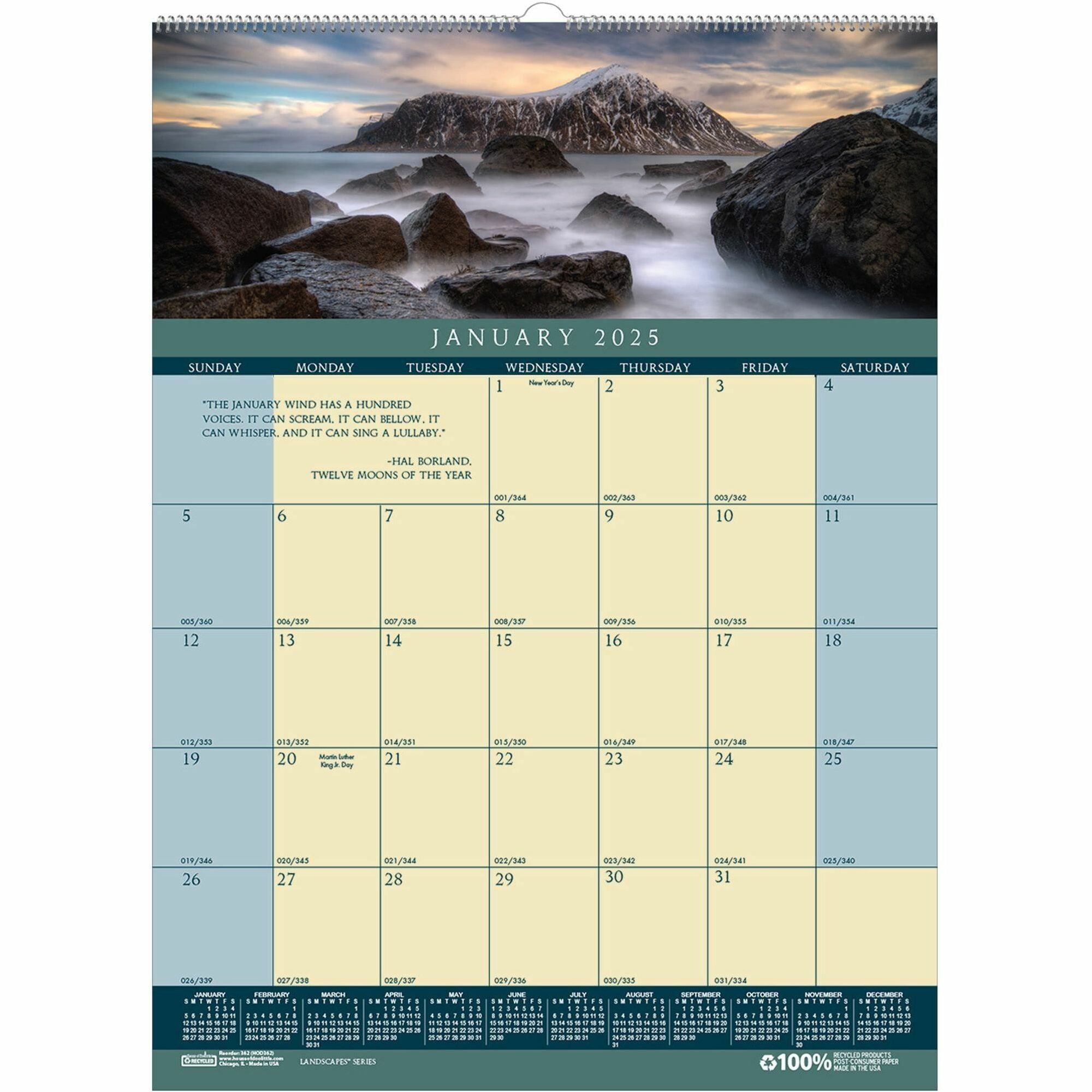 Earthscapes Recycled Monthly Wall Calendar, Color Landscape Photography, 12 x 16.5, White Sheets, 12-Month (Jan-Dec): 2024