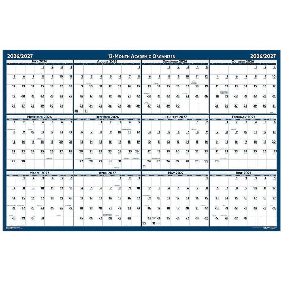 Academic Year Recycled Poster Style Reversible/Erasable Yearly Wall Calendar, 24 x 37, 12-Month (July to June): 2023 to 2024