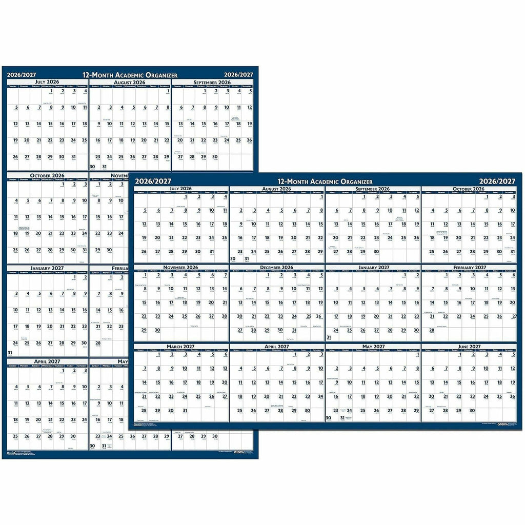 Academic Year Recycled Poster Style Reversible/Erasable Yearly Wall Calendar, 24 x 37, 12-Month (July to June): 2023 to 2024
