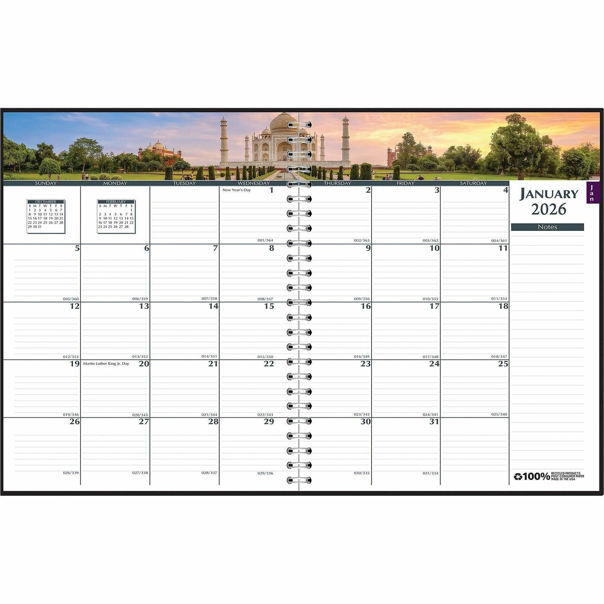 Earthscapes Recycled Weekly/Monthly Planner, Gardens of the World Photography, 10 x 7, Black Cover, 12-Month (Jan-Dec): 2024