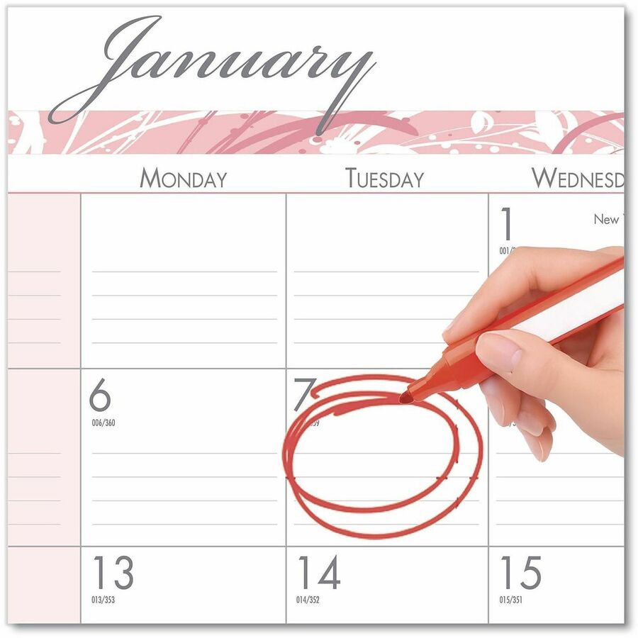 Recycled Monthly Desk Pad Calendar, Breast Cancer Awareness Artwork, 18.5 x 13, Black Binding/Corners,12-Month(Jan-Dec): 2024