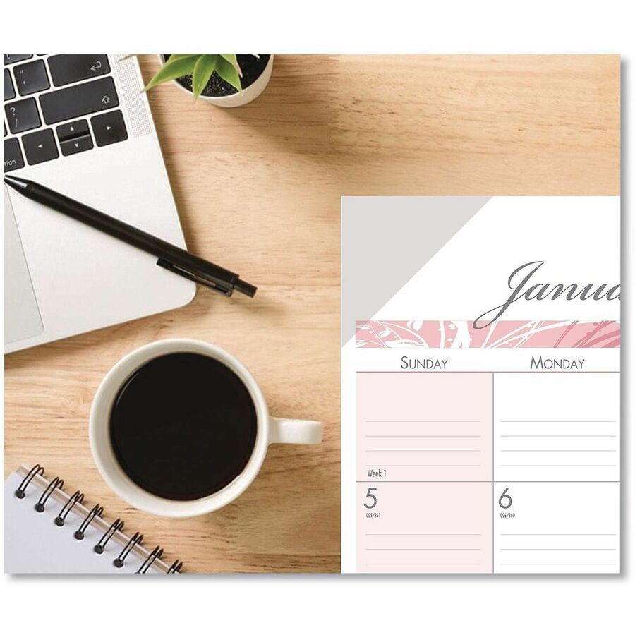 Recycled Monthly Desk Pad Calendar, Breast Cancer Awareness Artwork, 18.5 x 13, Black Binding/Corners,12-Month(Jan-Dec): 2024