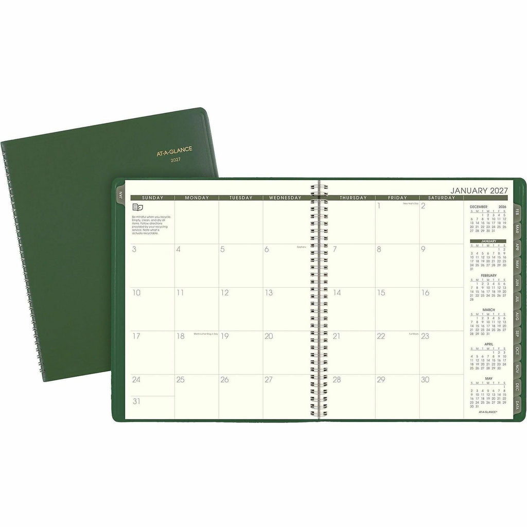 Recycled Monthly Planner, 11 x 9, Green Cover, 13-Month (Jan to Jan): 2024 to 2025