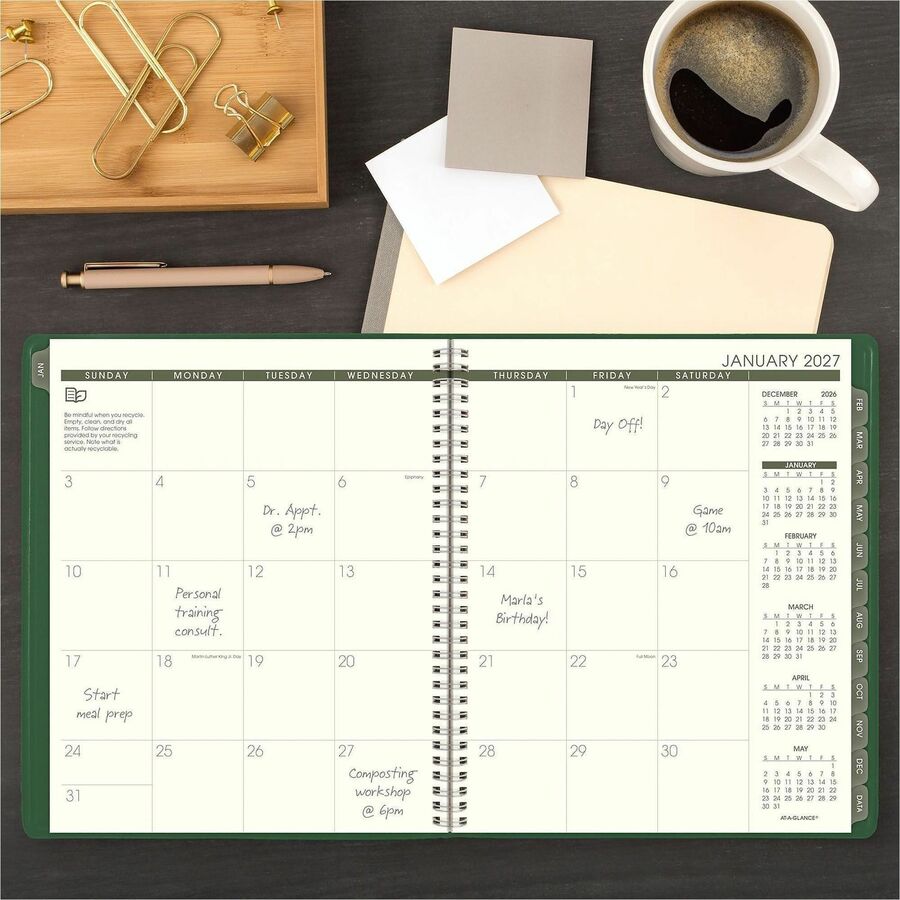 Recycled Monthly Planner, 11 x 9, Green Cover, 13-Month (Jan to Jan): 2024 to 2025