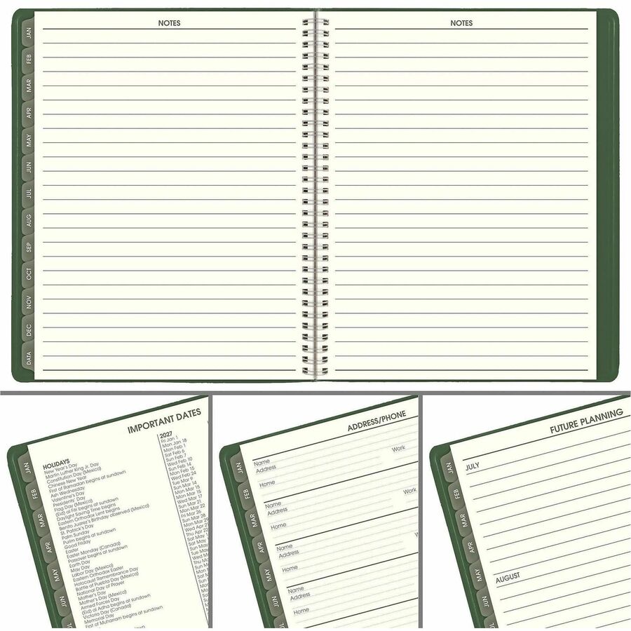 Recycled Weekly Vertical-Column Format Appointment Book, 11 x 8.25, Green Cover, 12-Month (Jan to Dec): 2024