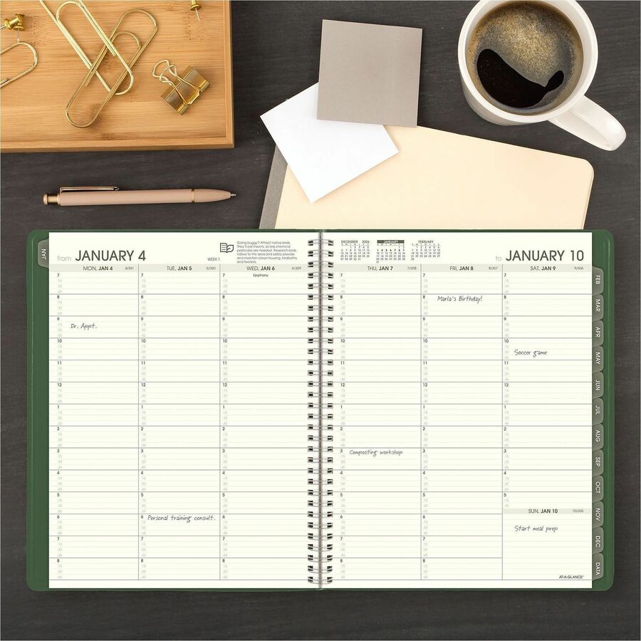 Recycled Weekly Vertical-Column Format Appointment Book, 11 x 8.25, Green Cover, 12-Month (Jan to Dec): 2024