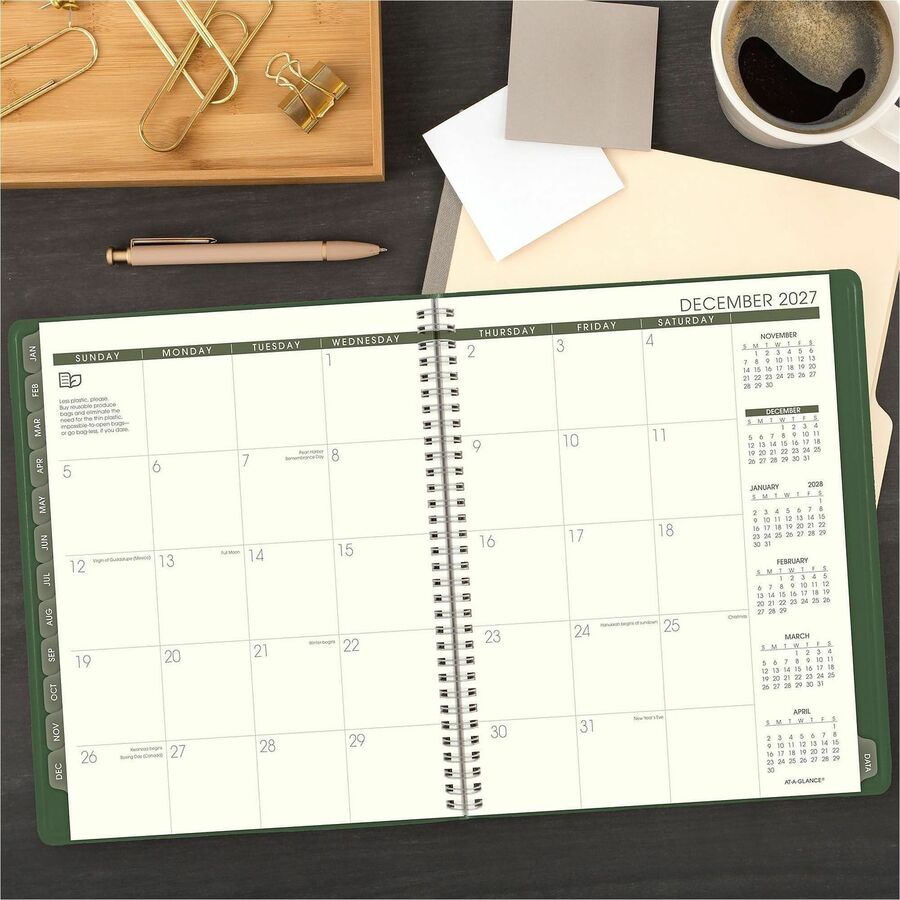 Recycled Weekly Vertical-Column Format Appointment Book, 11 x 8.25, Green Cover, 12-Month (Jan to Dec): 2024