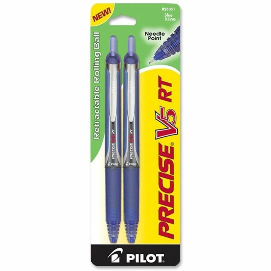 Pilot Precise V5 RT Extra-Fine Premium Retractable Rolling Ball Pens - Extra Fine Pen Point - 0.5 mm Pen Point Size - Needle Pen Point Style - Refillable - Retractable - Blue - Blue Barrel - 2 / Pack - 