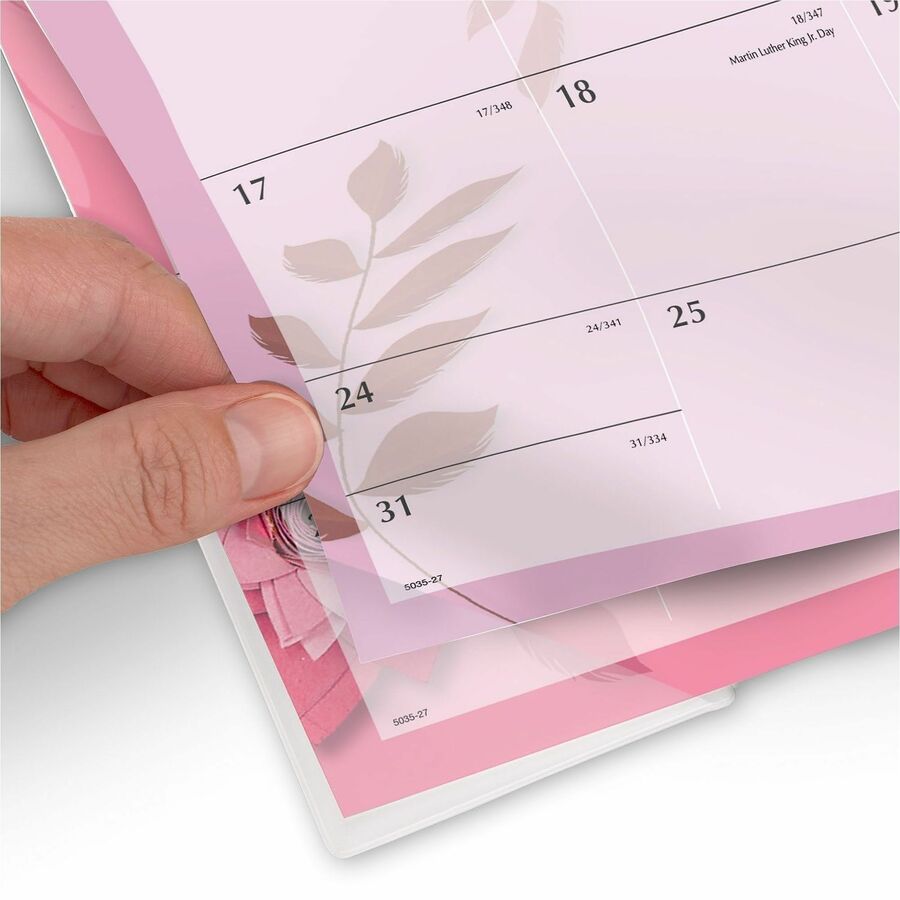 Paper Flowers Desk Pad, Floral Artwork, 22 x 17, Black Binding, Clear Corners, 12-Month (Jan to Dec): 2024