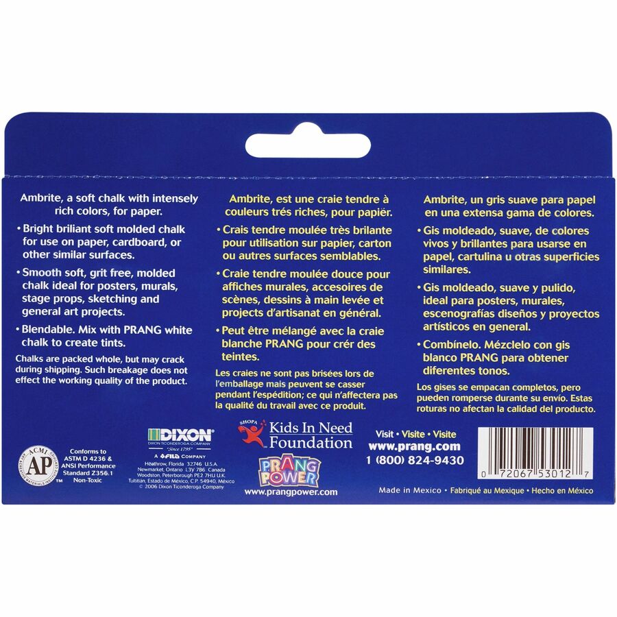 Prang Gallery Ambrite Colored Chalk - 3.2" Length - 0.4" Diameter - Assorted - 12 / Box - Non-toxic