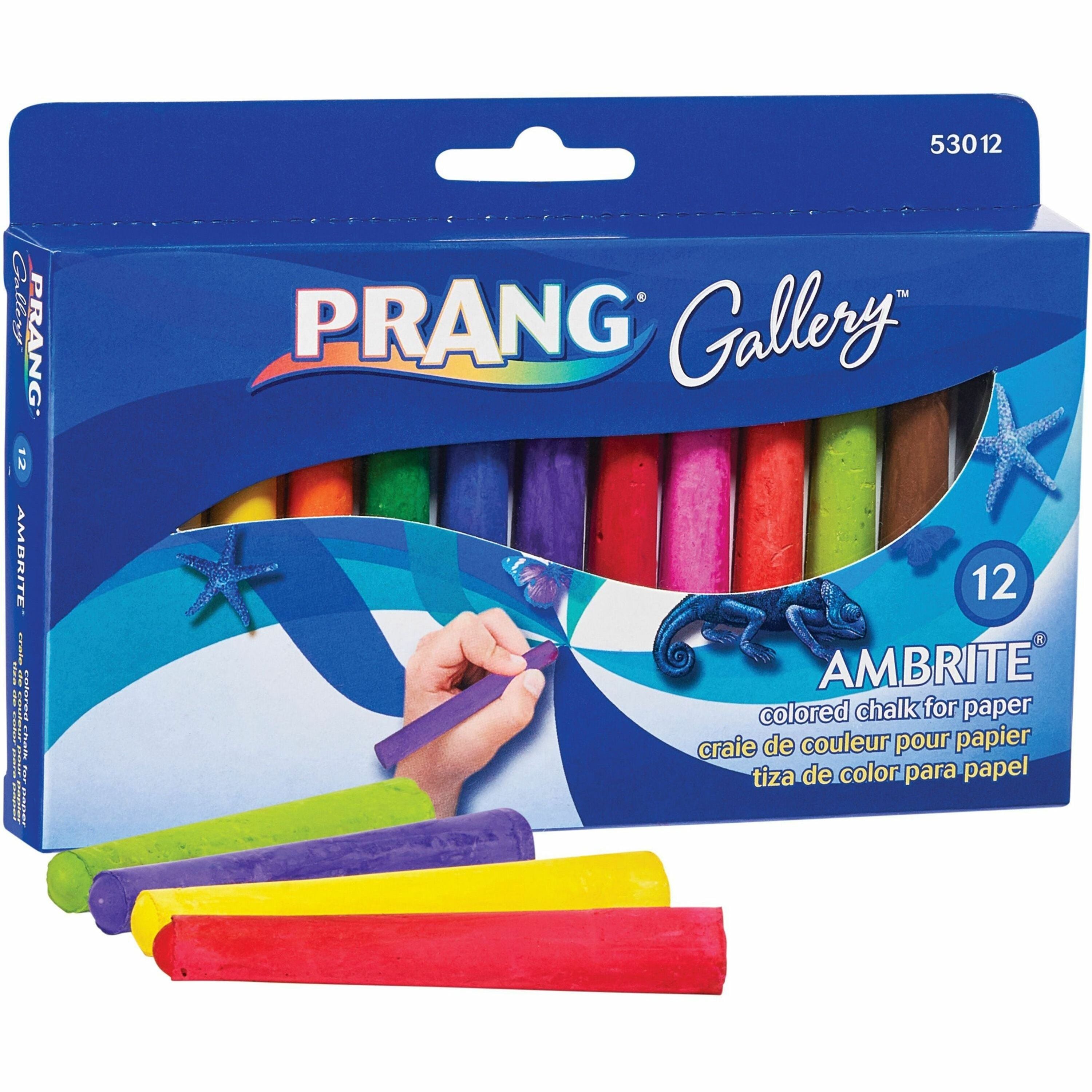 Prang Gallery Ambrite Colored Chalk - 3.2" Length - 0.4" Diameter - Assorted - 12 / Box - Non-toxic - 