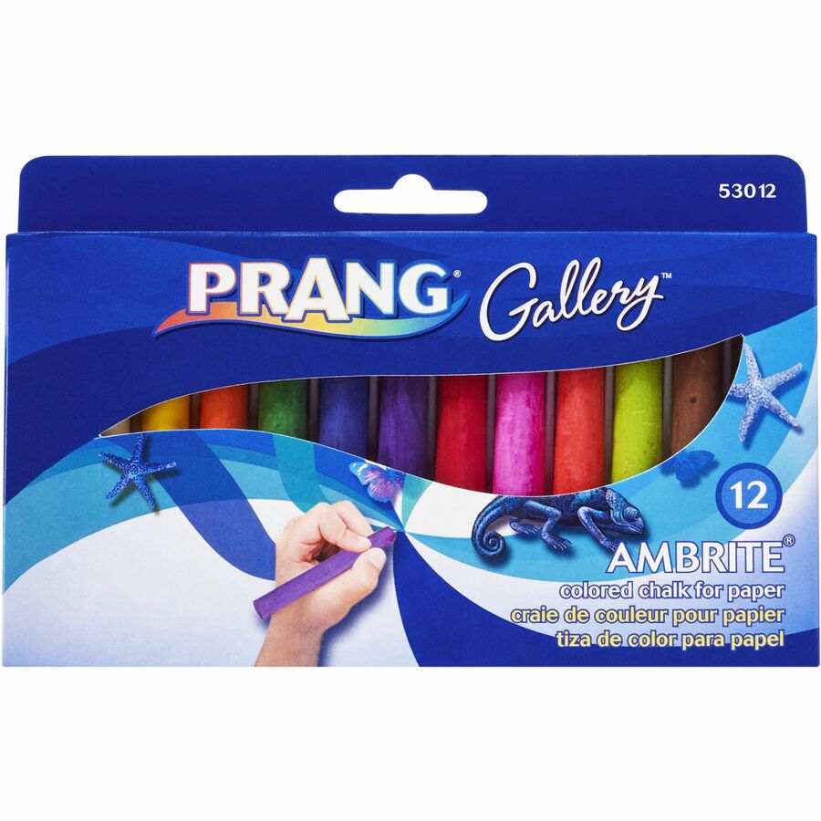 Prang Gallery Ambrite Colored Chalk - 3.2" Length - 0.4" Diameter - Assorted - 12 / Box - Non-toxic - 