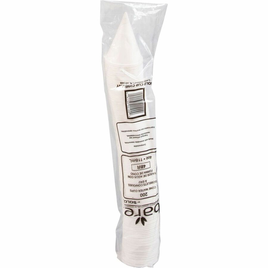 Solo Eco-Forward 4 oz Treated Paper Cone Water Cups - 200 / Pack - Cone - 25 / Carton - White - Paper - Cold Drink