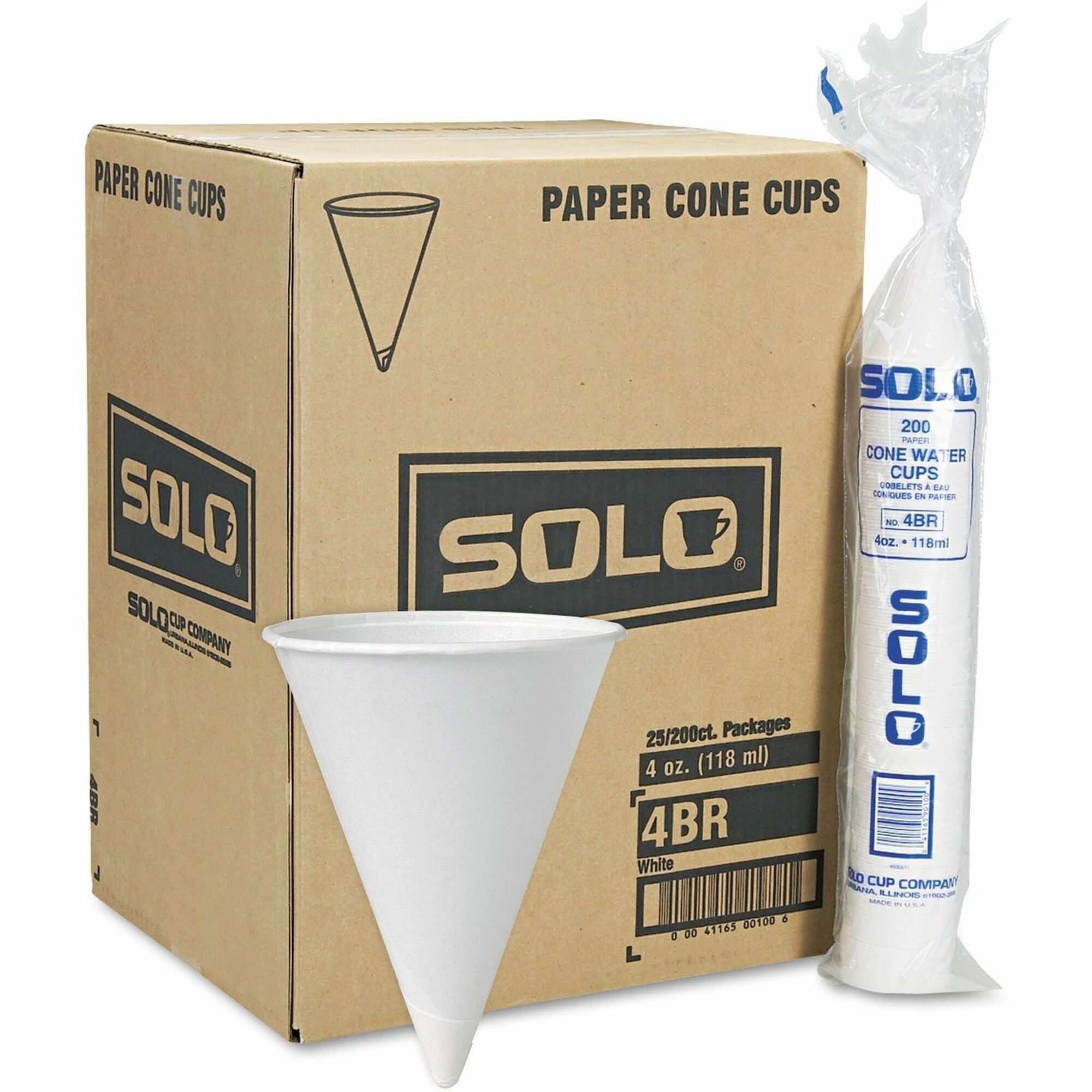 Solo Eco-Forward 4 oz Treated Paper Cone Water Cups - 200 / Pack - Cone - 25 / Carton - White - Paper - Cold Drink - 1