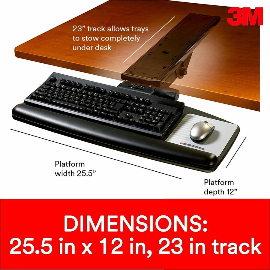 Sit/Stand Easy Adjust Keyboard Tray, Standard Platform, 25.5w x 12d, Black