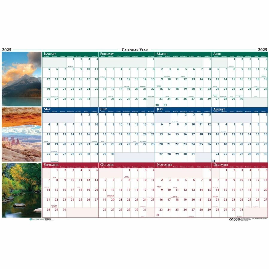 Earthscapes Recycled Reversible/Erasable Yearly Wall Calendar, Nature Photos, 32 x 48, White Sheets, 12-Month (Jan-Dec): 2024