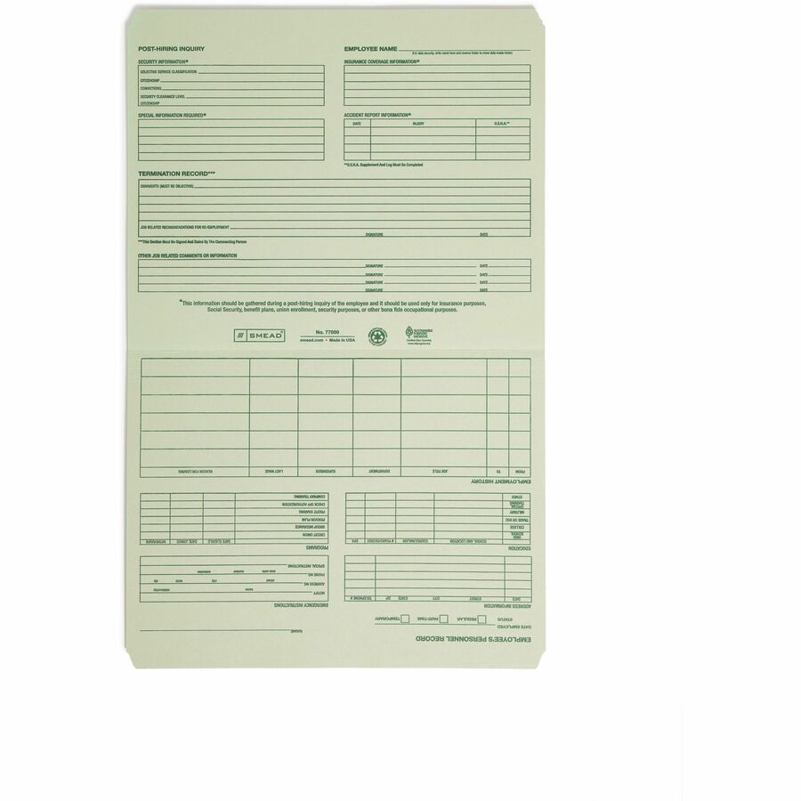 Smead Straight Tab Cut Letter Recycled Top Tab File Folder - 8 1/2" x 11" - Moss - 10% Recycled - 20 / Pack