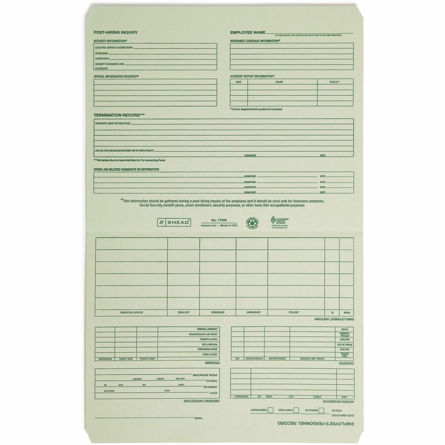Smead Straight Tab Cut Letter Recycled Top Tab File Folder - 8 1/2" x 11" - Moss - 10% Recycled - 20 / Pack - 