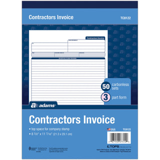 Adams Contractor's Invoice Book - 50 Sheet(s) - 3 PartCarbonless Copy - 8.37" x 11" Sheet Size - White - 1 Each - 