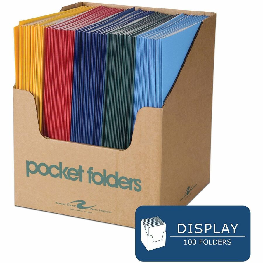 Roaring Spring Letter Pocket Folder - 8 1/2" x 11" - 50 Sheet Capacity - 2 Internal Pocket(s) - Paper - Assorted - 100 / Carton