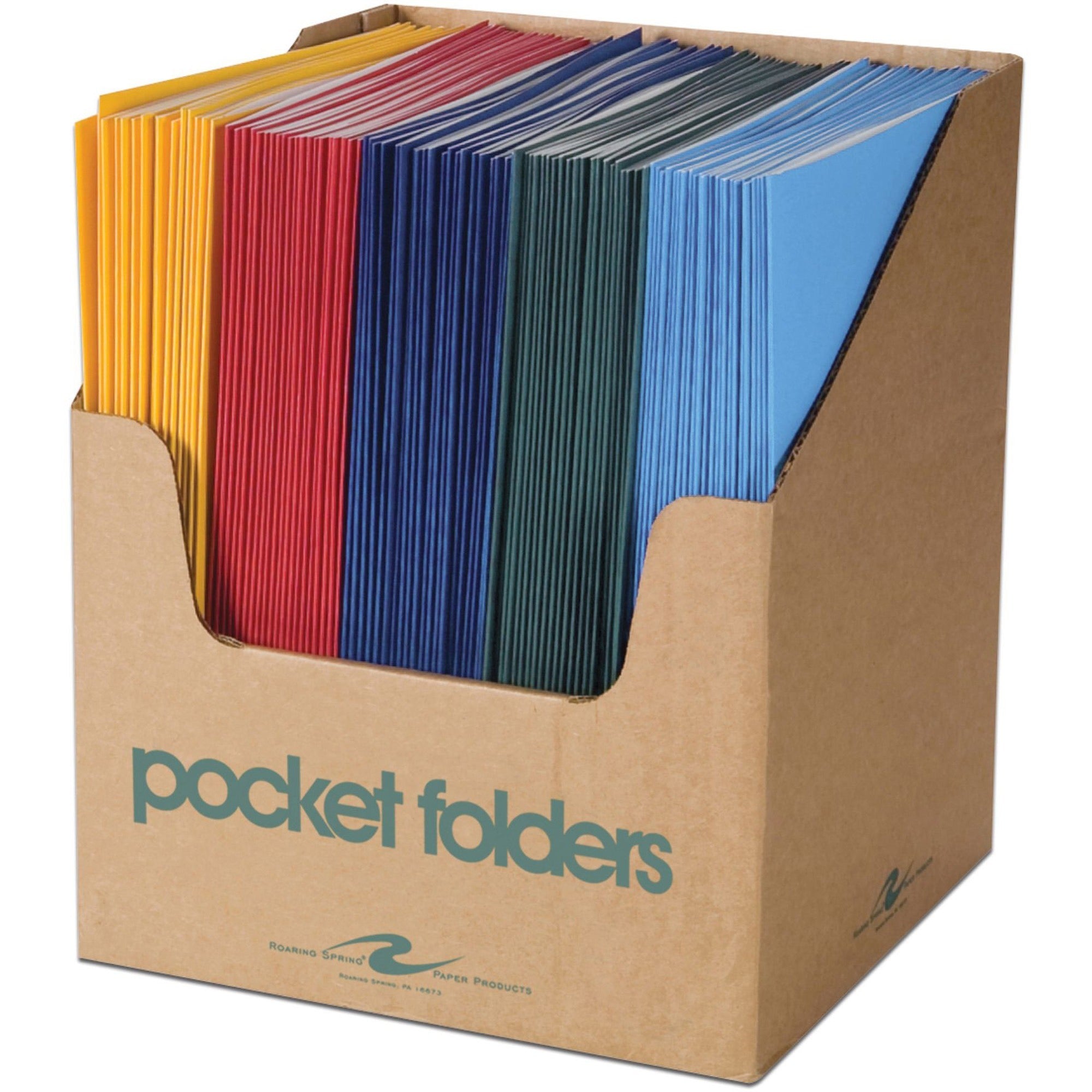 Roaring Spring Letter Pocket Folder - 8 1/2" x 11" - 50 Sheet Capacity - 2 Internal Pocket(s) - Paper - Assorted - 100 / Carton - 