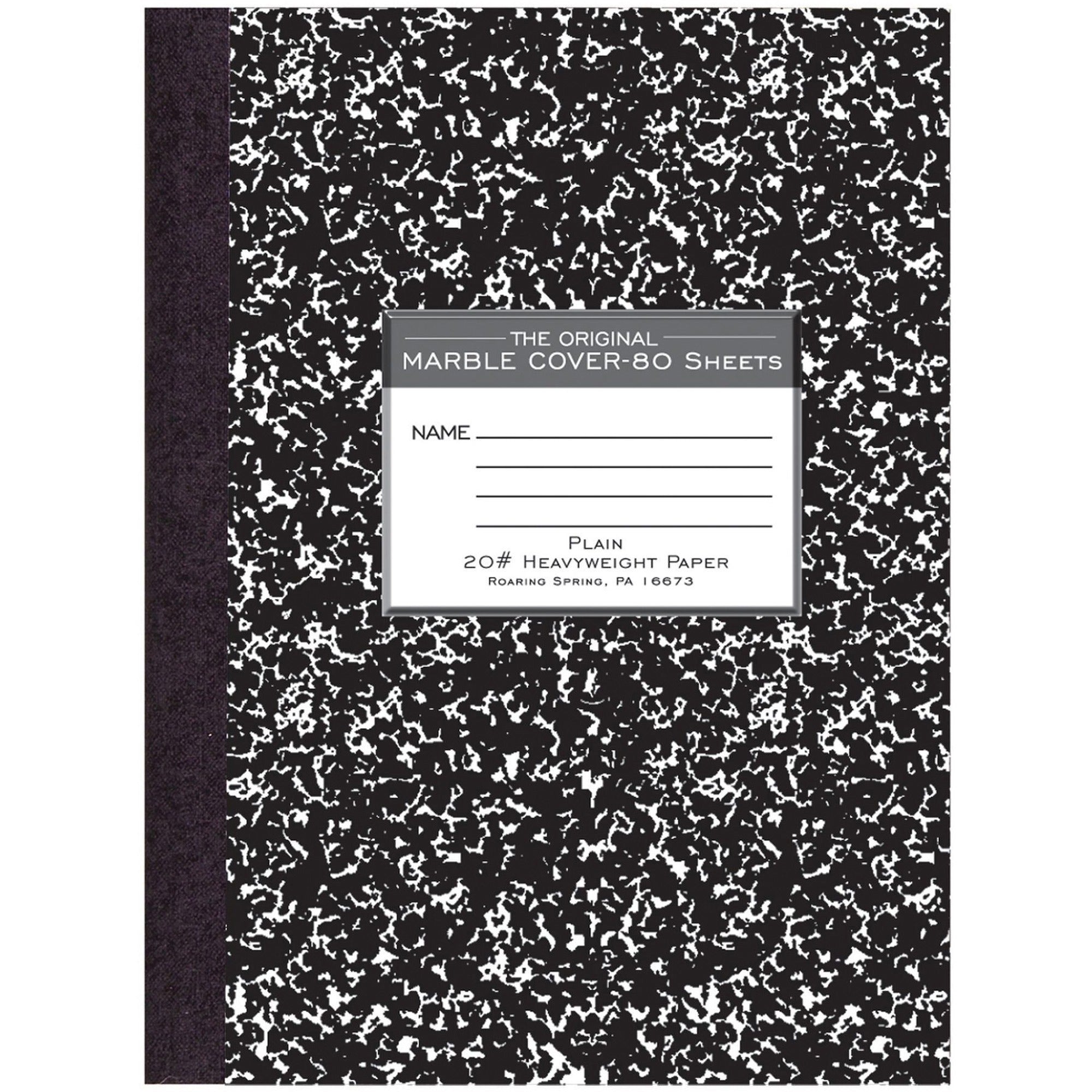 Roaring Spring Signature Collection Unruled Oversized Hard Cover Composition Book - 80 Sheets - 160 Pages - Plain - Sewn/Tapebound - Red Margin - 20 lb Basis Weight - 75 g/m2 Grammage - 10 1/4" x 7 7/8" - 0.50" x 7.9" x 10.3" - White Paper - Bla - 