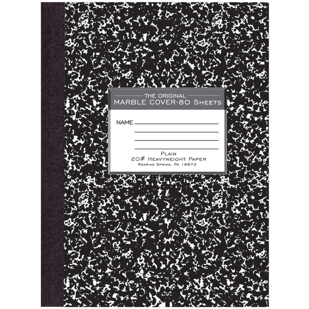 Roaring Spring Signature Collection Unruled Oversized Hard Cover Composition Book - 80 Sheets - 160 Pages - Plain - Sewn/Tapebound - Red Margin - 20 lb Basis Weight - 75 g/m2 Grammage - 10 1/4" x 7 7/8" - 0.50" x 7.9" x 10.3" - White Paper - Bla