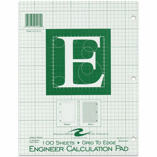 Roaring Spring 5x5 Grid Engineering Pad - 100 Sheets - 200 Pages - Printed - Glued - Back Ruling Surface - 3 Hole(s) - 15 lb Basis Weight - 56 g/m2 Grammage - 11" x 8 1/2" - 0.33" x 8.5" x 11" - Green Paper - Chipboard Cover - 1 Each