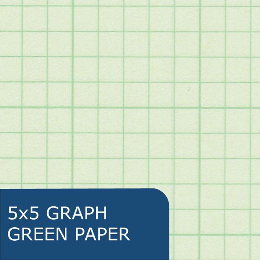 Roaring Spring 5x5 Grid Engineering Pad - 100 Sheets - 200 Pages - Printed - Glued - Back Ruling Surface - 3 Hole(s) - 15 lb Basis Weight - 56 g/m2 Grammage - 11" x 8 1/2" - 0.33" x 8.5" x 11" - Green Paper - Chipboard Cover - 1 Each
