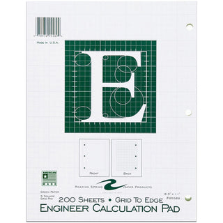 Roaring Spring 5x5 Grid Engineering Pad - 200 Sheets - 400 Pages - Printed - Glued - Back Ruling Surface - 3 Hole(s) - 15 lb Basis Weight - 56 g/m2 Grammage - 11" x 8 1/2" - 0.66" x 8.5" x 11" - Green Paper - Chipboard Cover - 1 Each