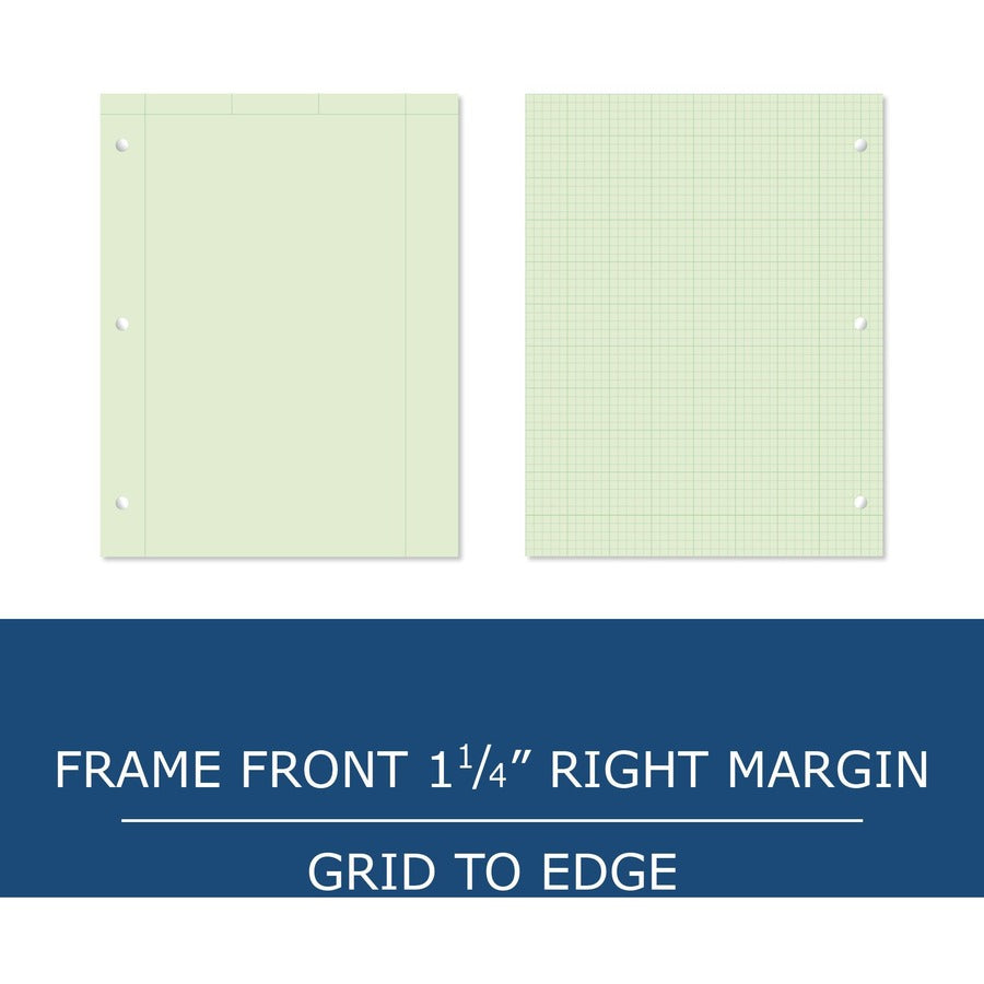 Roaring Spring 5x5 Grid Engineering Pad - 200 Sheets - 400 Pages - Printed - Glued - Back Ruling Surface - 3 Hole(s) - 15 lb Basis Weight - 56 g/m2 Grammage - 11" x 8 1/2" - 0.66" x 8.5" x 11" - Green Paper - Chipboard Cover - 1 Each