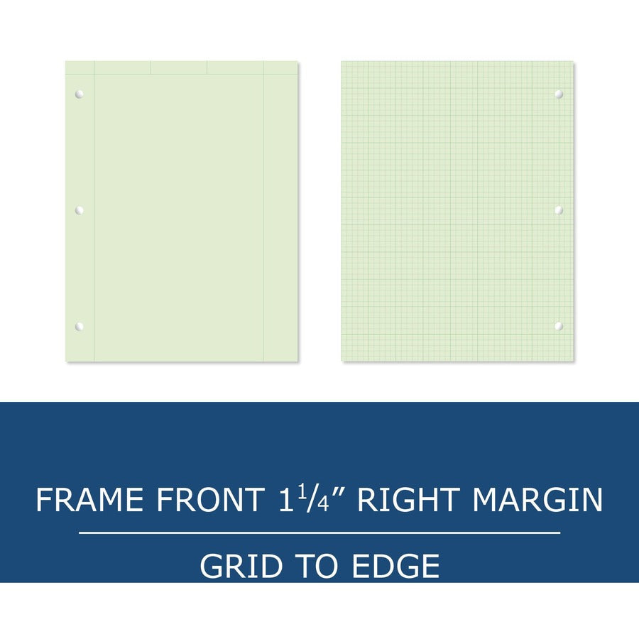 Roaring Spring 5x5 Grid Engineering Pad - 200 Sheets - 400 Pages - Printed - Glued - Back Ruling Surface - 3 Hole(s) - 15 lb Basis Weight - 56 g/m2 Grammage - 11" x 8 1/2" - 0.66" x 8.5" x 11" - Green Paper - Chipboard Cover - 1 Each - 