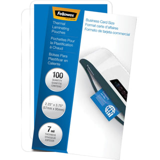 Fellowes Business Card Glossy Laminating Pouches - Sheet Size Supported: Business Card - Laminating Pouch/Sheet Size: 3.75" Width x 7 mil Thickness - Type G - Glossy - for Document, Business Card - Durable - Clear - 100 / Pack - 