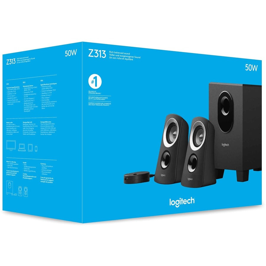 Logitech Z313 2.1 Speaker System - 25 W RMS - Black - 48 Hz to 20 kHz - 