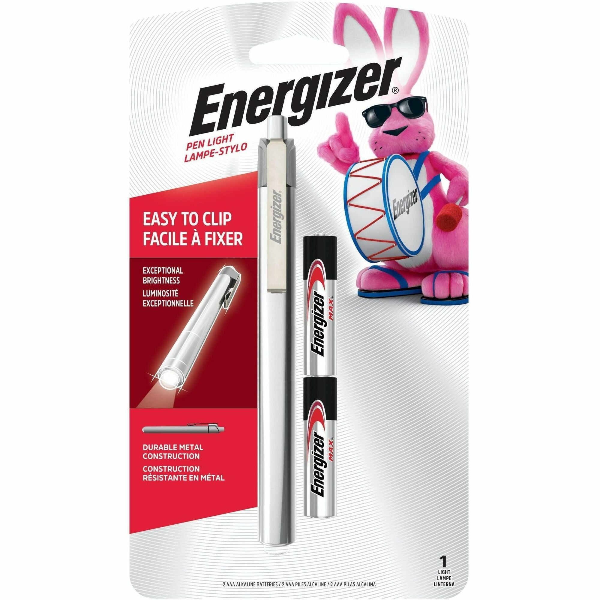 LED Pen Light, 2 AAA Batteries (Included), Silver/Black
