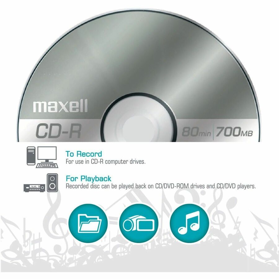CD-R Discs, 700 MB/80 min, 48x, Spindle, Silver, 100/Pack