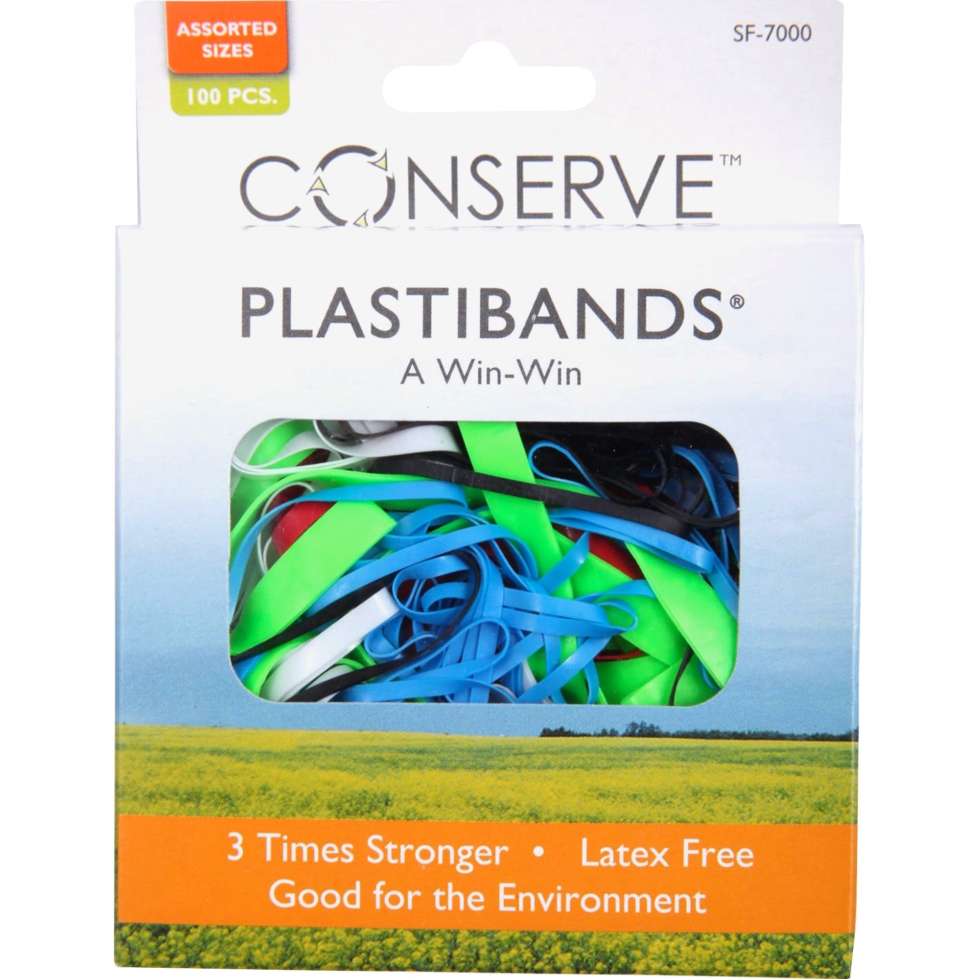 Conserve Plastibands - Latex-free, Archival-safe - 100 / Box - Polyurethane - Assorted - 