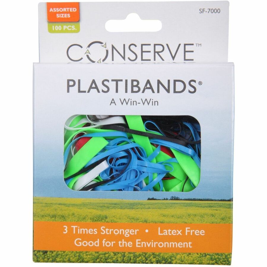 Conserve Plastibands - Latex-free, Archival-safe - 100 / Box - Polyurethane - Assorted