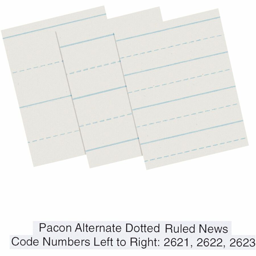 Pacon 2623 Alternate Dotted Newsprint Practice Paper - 500 Sheets - 0.50" Ruled - 30 lb Basis Weight - Letter - 11" x 8 1/2" - White Paper - 500 / Ream - 