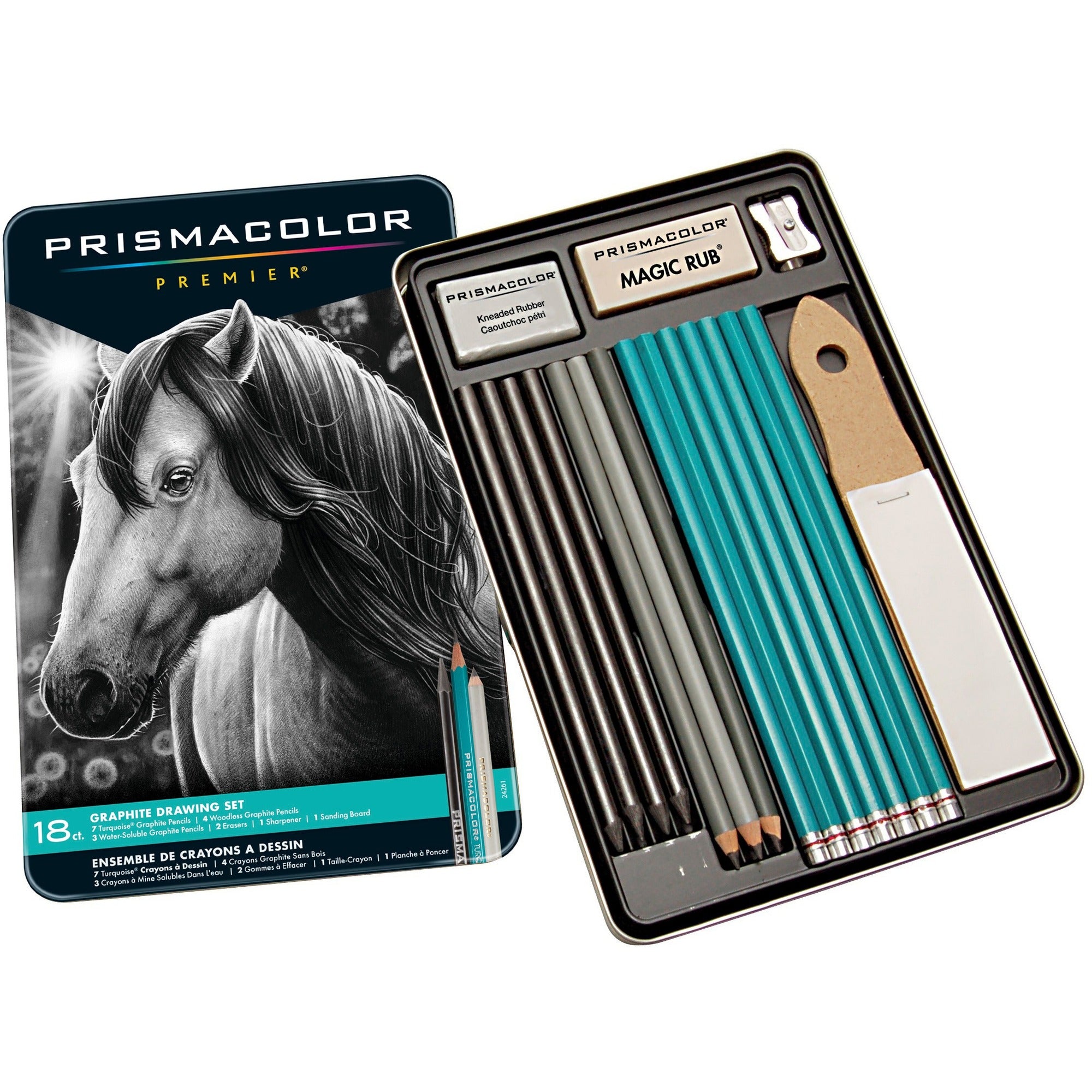 Prismacolor Premier Graphite Set - 8B, 6B, 4B, 2B, B, HB, 2H, 4H, 6H Pencil Grade - Graphite Lead - Turquoise Barrel - Latex-free Eraser - 18 / Pack - 