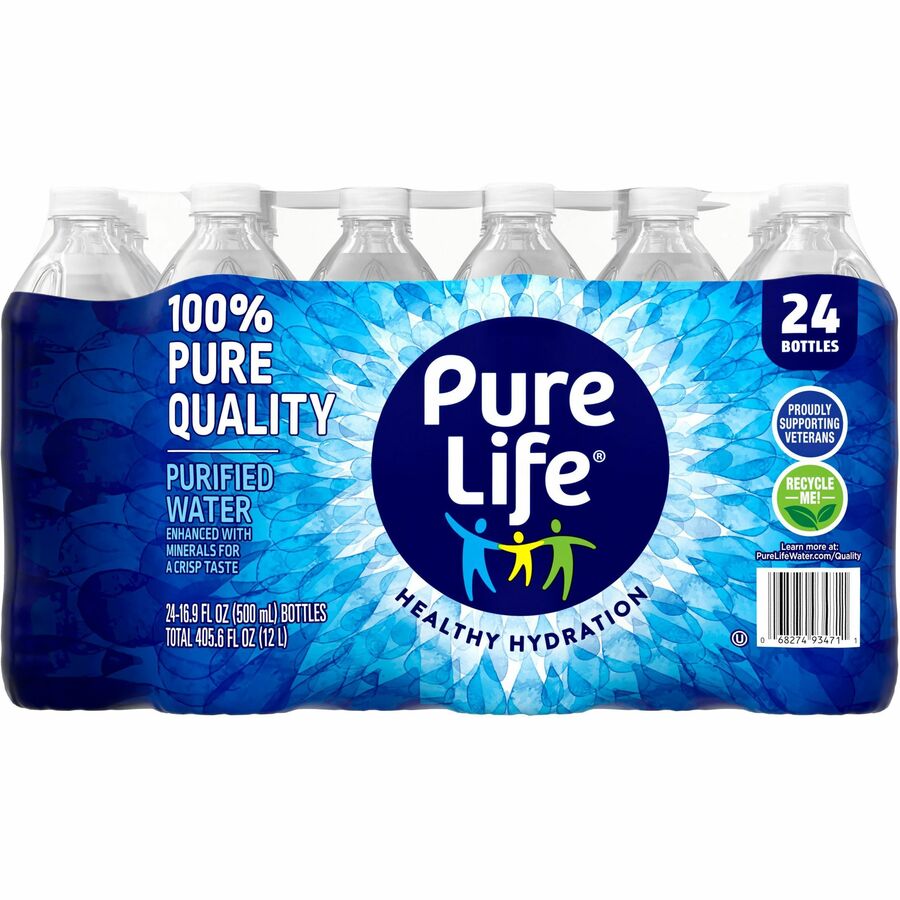 Pure Life Purified Bottled Water - Ready-to-Drink - 16.91 fl oz (500 mL) - Bottle - 24 / Carton