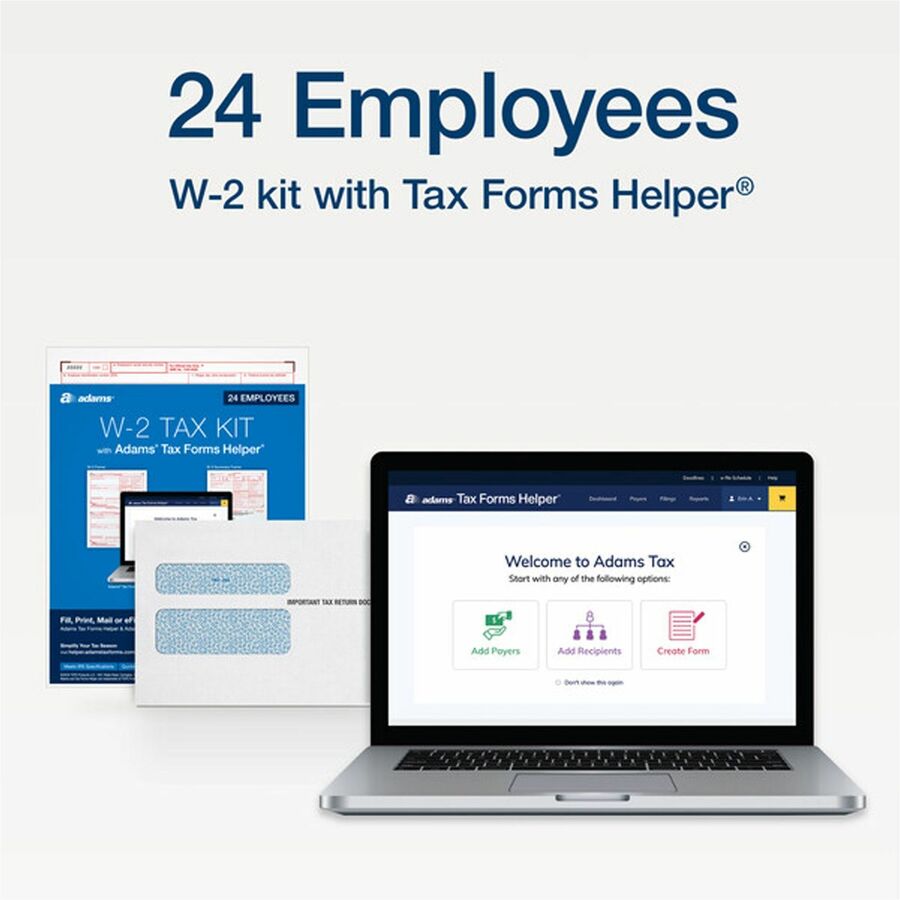 W-2 Tax Forms Kit with Envelopes, Fiscal Year: 2023, Six-Part Carbonless, 8.5 x 5.5, 2 Forms/Sheet, 24 Forms Total
