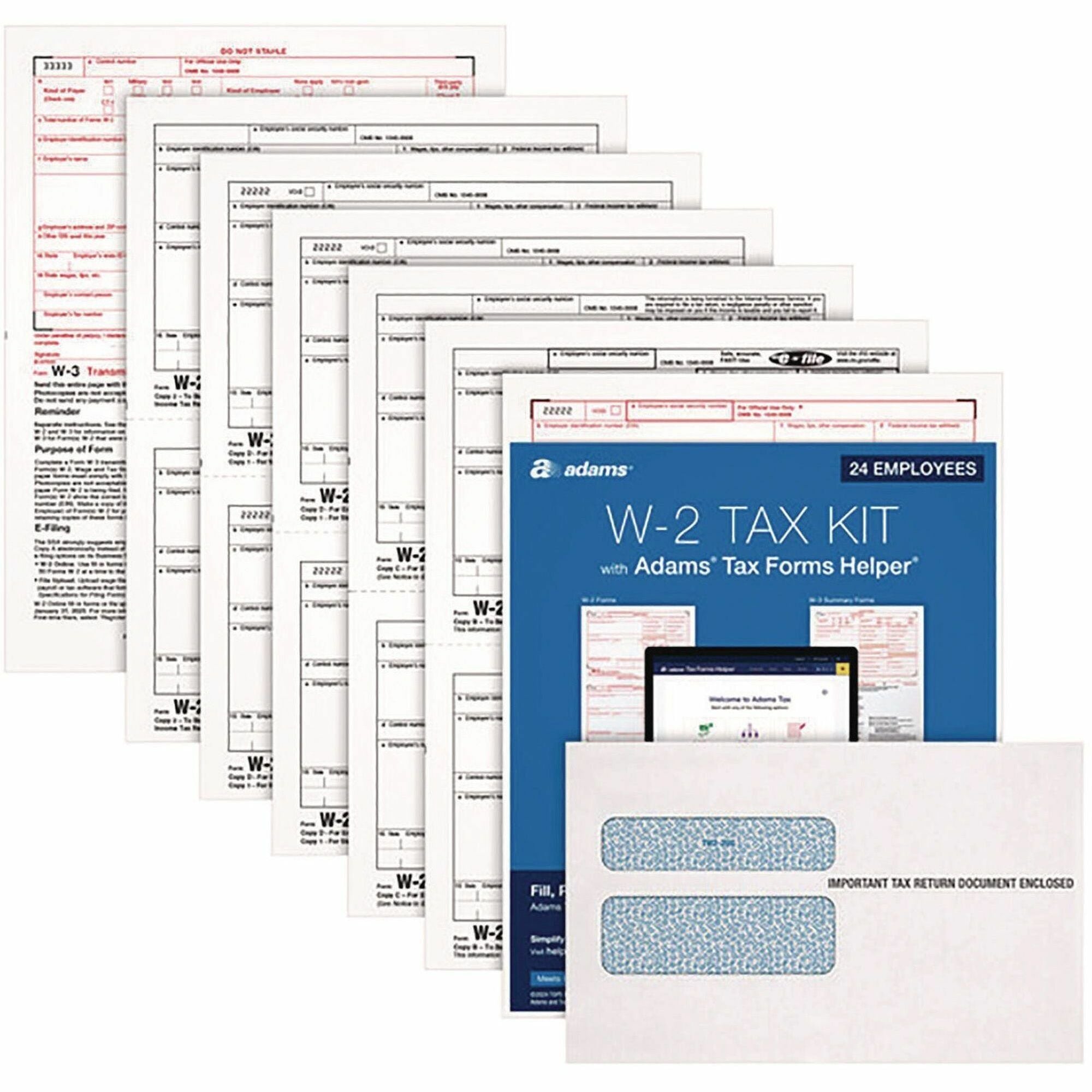 W-2 Tax Forms Kit with Envelopes, Fiscal Year: 2023, Six-Part Carbonless, 8.5 x 5.5, 2 Forms/Sheet, 24 Forms Total